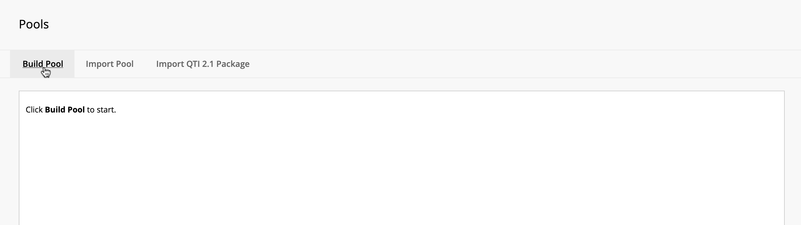 Cursor hovering over the "Build Pool" button in the "Pools" section of Blackboard.