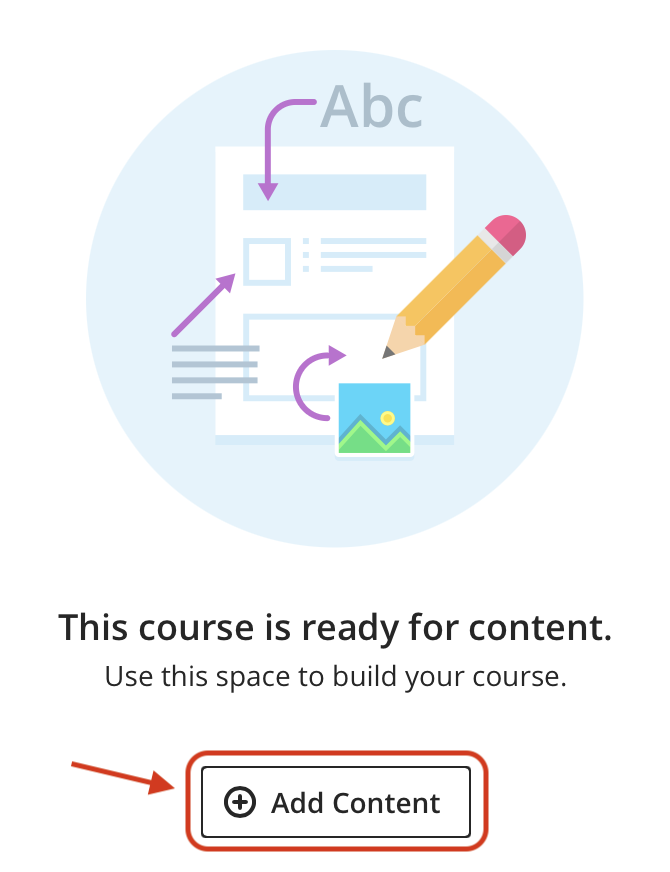 Blackboard Ultra Content page with an arrow pointing to the ‘Add Content’ button.